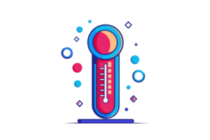 Colorful abstract thermometer illustration with geometric shapes, depicting temperature and measurement in a modern, artistic style. png