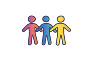 Colorful silhouette figures holding hands, symbolizing unity and teamwork. Vibrant graphic representing diversity and community connection. png