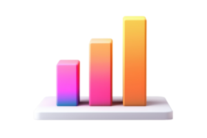 Colorful 3D bar chart on a white platform symbolizing growth and progress in business with vibrant gradient bars. png
