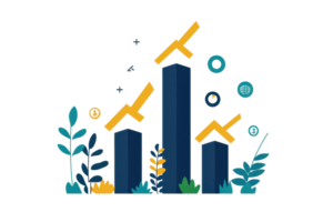 Colorful abstract graph showing data growth with decorative elements and arrows indicating positive trends. png