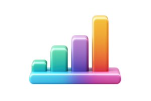 Colorful 3D bar graph illustration representing data visualization, analytics, and business growth on a transparent background. png
