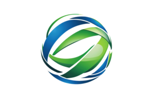 Colorful 3D abstract globe logo with green and blue swirls symbolizing harmony, innovation, and global connection in modern design. png