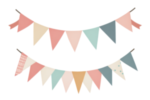 Colorful pastel bunting flags arranged in two rows, ideal for celebrations, parties, or festive decorations, adding a cheerful and vibrant touch. png