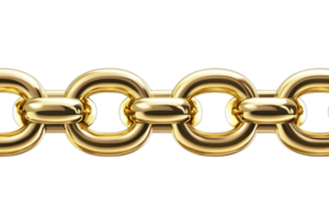 Close-up of gold chain links on a transparent background. symbolizing strength, connection, and luxury. Ideal for business or fashion themes. png