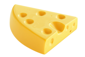 Close-up view of a yellow cheese wedge with characteristic holes, isolated on transparent background. showcasing its texture and color. png