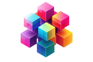 Colorful 3D cubes arranged dynamically, showcasing vibrant hues and depth, perfect for design backgrounds or creative projects. png