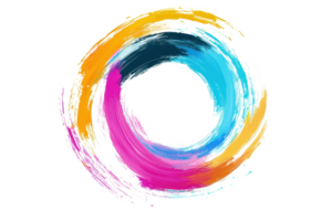 Colorful abstract swirl design with vibrant brush strokes, creating a dynamic and artistic circular pattern for creative backgrounds. png