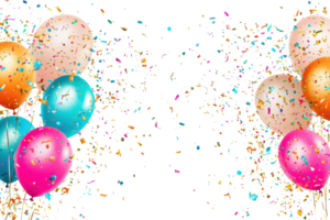 Colorful balloons and confetti, creating a festive atmosphere, perfect for celebrations, parties, and joyful occasions. Vibrant and lively imagery. png