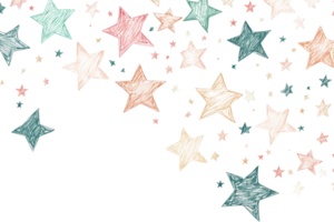 Colorful hand-drawn stars scattered across a transparent background. creating a whimsical and dreamy effect suitable for artistic projects. png