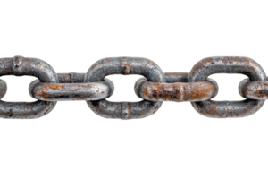 Close-up of a rusted chain link showing detailed texture and weathering, symbolizing strength, connection, and industrial history. png