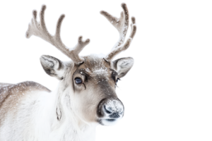 Close-up of a majestic reindeer with large antlers, captured on a transparent background. Perfect for holiday themes and winter presentations. png