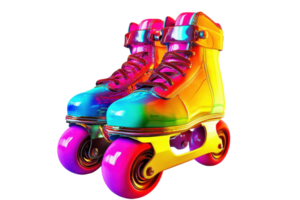 Colorful retro roller skates with vibrant design and shiny finish, perfect for artistic and recreational skating adventures. png