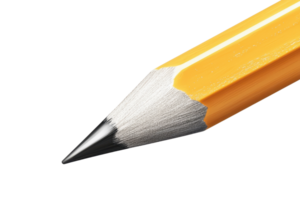 Close-up of a sharpened yellow pencil on a transparent background. highlighting its pointed graphite tip and hexagonal shape. png