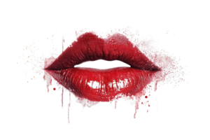 Close-up of red lips with artistic watercolor effect, depicting elegance and glamour in a creative design, ideal for beauty and art projects. png