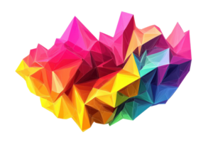 Colorful abstract polygonal shapes forming a vibrant 3D design with rainbow hues and geometric patterns, ideal for creative projects. png