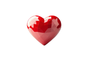 Digital rendering of a shiny red low-poly heart shape on a plain transparent background. symbolizing love and romance in modern design. png