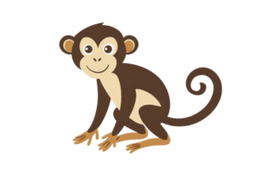 Cute cartoon monkey illustration sitting with a cheerful expression, isolated on transparent background. perfect for children's books and designs. png