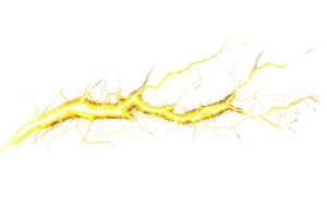 Dynamic yellow lightning bolt against a transparent background, symbolizing energy, power, and electricity. png