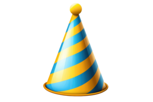Colorful striped party hat with festive design, isolated on transparent background. perfect for birthday celebrations and joyful occasions. png