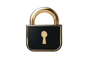 Elegant black and gold padlock symbolizing security and protection, perfect for conveying safety, privacy, and trust in digital contexts. png