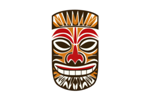 Colorful tribal tiki mask with intricate patterns and striking features, symbolizing cultural heritage and artistic expression. png