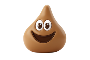 Cute smiling cartoon chocolate shaped like a droplet with big eyes, isolated on transparent background. Fun and playful concept. png