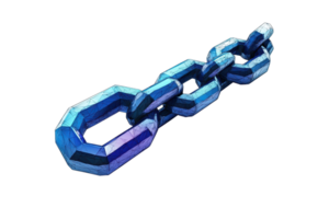 Digital illustration of a metallic chain with an iridescent blue glow, symbolizing strength, connection, and technology. png