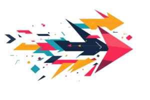 Dynamic abstract arrows in vibrant colors symbolize progress and movement in this creative digital illustration. png
