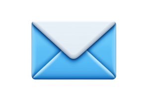 Digital illustration of a blue envelope icon with a white flap, symbolizing email communication and messaging. Isolated on a transparent background. png