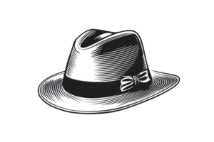 Elegant black fedora hat with ribbon, showcasing classic style and sophistication, isolated on transparent background. visual design element. png