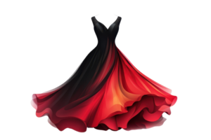 Elegant flowing red and black gradient evening gown, perfect for formal events. Luxurious design with vibrant colors and delicate fabric details. png