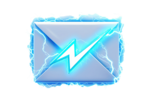 Electrifying digital mail concept featuring a glowing envelope with a lightning symbol, symbolizing fast and dynamic communication. png