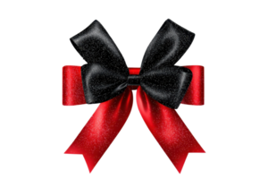 Elegant black and red ribbon bow perfect for gift wrapping, decoration, celebrations, or festive events. High-quality isolated image. png