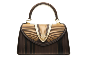 Elegant brown and gold handbag with intricate design, perfect for adding a touch of luxury to any outfit. Ideal for fashion enthusiasts. png