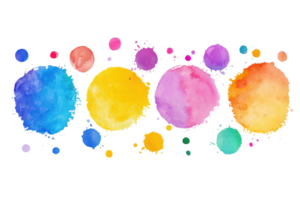 Colorful watercolor circles in various sizes creating a vibrant abstract pattern, ideal for artistic backgrounds and creative projects. png