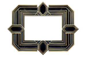 Elegant geometric frame design in art deco style with intricate black and gold details, perfect for adding a vintage touch to your decor. png