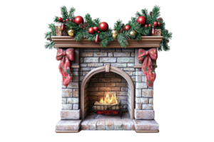 Cozy Christmas fireplace with festive garland and red bows perfect for holiday decor and winter warmth. png