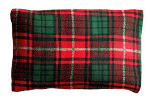 Cozy tartan patterned pillow with classic red and green plaid, perfect for adding warmth and style to any room or seasonal decor theme. png