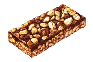 Delicious nut and chocolate granola bar showcasing a mix of crunchy nuts and smooth chocolate for a satisfying snack experience. png