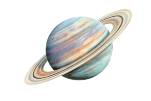 Digitally drawn image of a planet with colorful rings against a transparent background. showcasing an artistic view of space and astronomy. png
