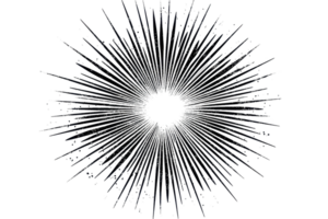Dynamic abstract explosion of monochrome lines radiating from a central point, resembling a burst of energy or star in space. png