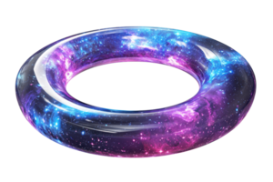 Digital artwork of a torus shape resembling a galaxy, with vibrant colors and cosmic textures, creating a mesmerizing visual effect. png