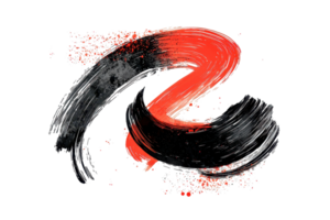 Dynamic abstract brushstroke design with bold red and black paint, symbolizing movement and creativity on a textured transparent background. png