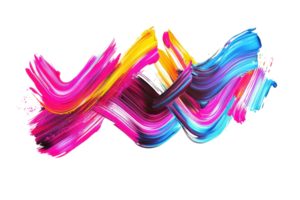 Dynamic abstract art with vibrant brush strokes in pink, blue, and yellow, showcasing lively motion and creativity on a transparent background. png