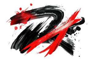 Dynamic abstract brush stroke art with bold red and black colors, creating a striking visual impact and expression of creativity. png
