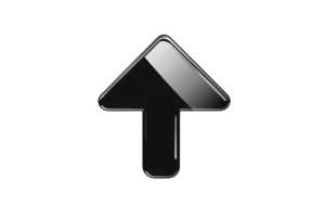 High-quality glossy black arrow icon pointing upwards, symbolizing direction, growth, and progress, suitable for digital projects and presentations. png