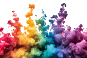 Dynamic rainbow-colored smoke plumes rise against a stark background, creating a vibrant display of swirling colors and unique abstract patterns. png