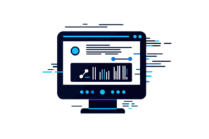 Futuristic computer interface with digital elements and data visualization, symbolizing technology and innovation in a modern digital world. png