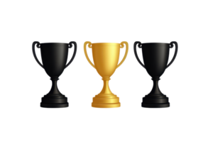Golden and black trophies symbolizing victory and achievement on a transparent background. Perfect for themes of success and competition. png