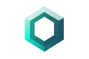 Geometric hexagon logo with gradient blue and green color, symbolizing technology and innovation. Ideal for branding and graphic design projects. png